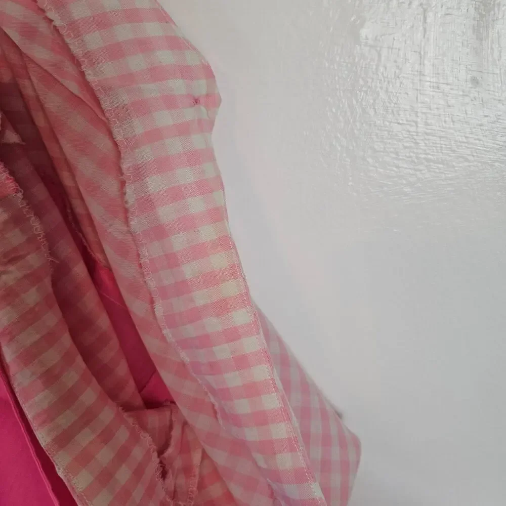 Vintage Handmade Dress & Shawl M? L? Pink Gingham‎ Midi - Picture 13 of 14